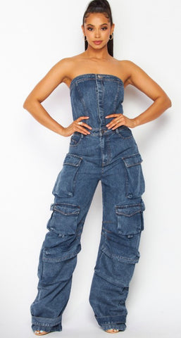 Denim Cargo Jumpsuit