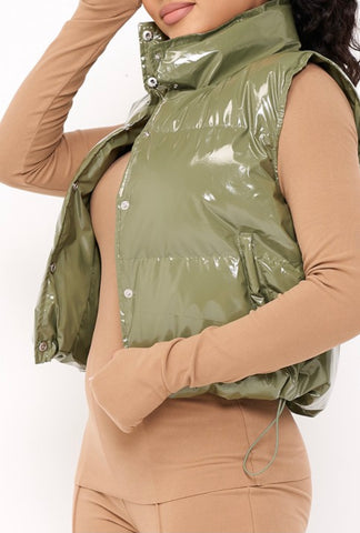 Patent Leather Puffer Vest